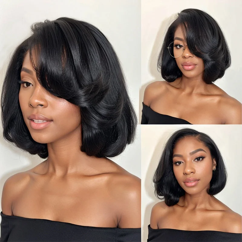 Lace wig with a honey - blonde color for a warm and sunny appearanceNatural Black 13x4 Lace Front Wig Deep Side Part Short Bob Human Hair Wig