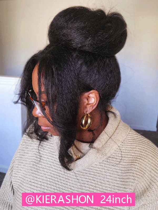 Lace wig with a silk - base cap for a comfortable and smooth feelCurlyMe 360 Fit Wig Pre-Bleached Kinky Straight Human Hair Pre-Cut 360 Lace Wear Go Glueless Wig Pre-Plucked