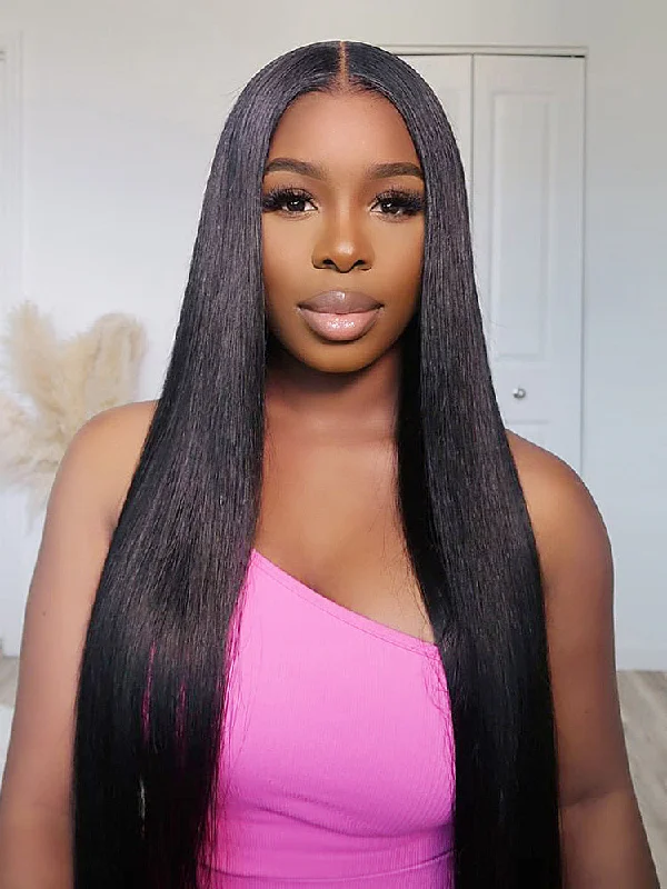 Lace wig with a side - swept bang for a sophisticated lookCurlyMe Pre Cut 13x4 HD Lace Straight Hair Wear Go Glueless Wig Human Hair Wigs