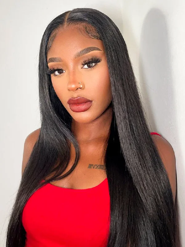 Lace wig with a straight texture for a sleek and minimalist lookCurlyMe Pre-bleached Straight Hair Wear Go Glueless Wig Pre-cut HD Lace Pre-plucked