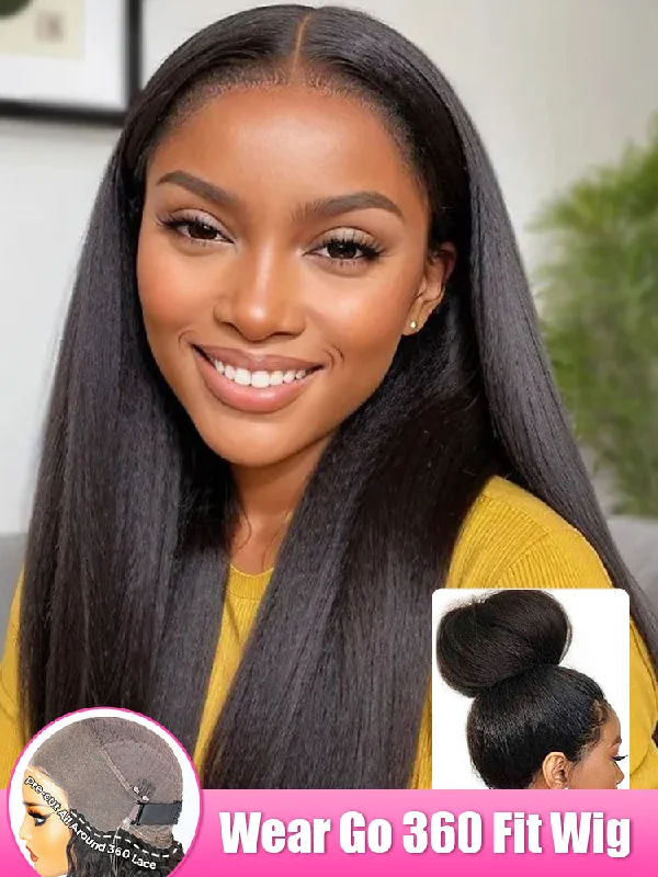 Lace wig with a straight texture for a sleek and minimalist lookCurlyMe 360 Lace Wear Go Wig Pre-Bleached Yaki Straight Human Hair Pre-Plucked Lace Front Wig