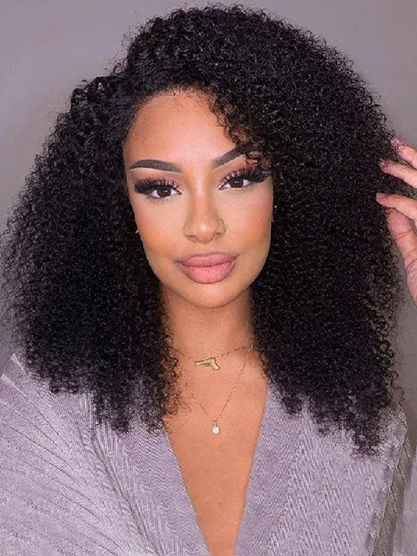 Lace wig with a 13x4 lace frontal for a wide - parting areaCurlyMe Pre-bleached Afro Curly Hair Swiss HD Lace Front Wig Human Hair Pre plucked Wigs