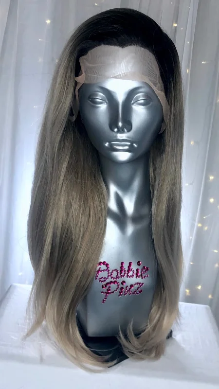 Lace wig with a honey - blonde color for a warm and sunny appearance"Priya" - Dark Rooted Dirty Blonde