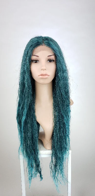 Lace wig with a 13x4 lace frontal for a wide - parting areaRaven Tide Teal - Natural