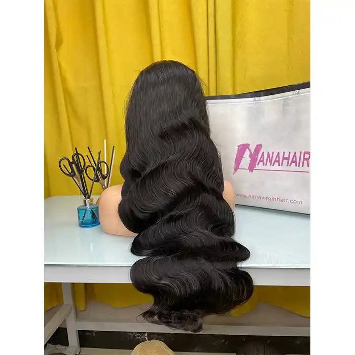 Lace wig in a chocolate - brown color for a rich and warm appearanceRaw Hair Body Wave Wig 4x4 5x5 6x6 7x7 HD Lace Closure Wig