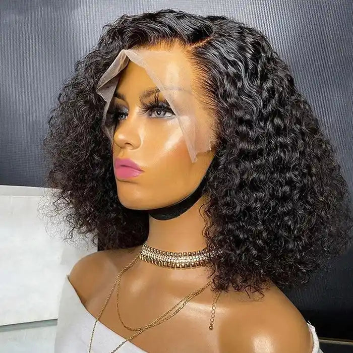 Human - hair lace wig for a luxurious and natural feelVirgin Hair Curly Bob Wig Deep Curly Short Bob Wig HD/Transparent Closure/Frontal Wig