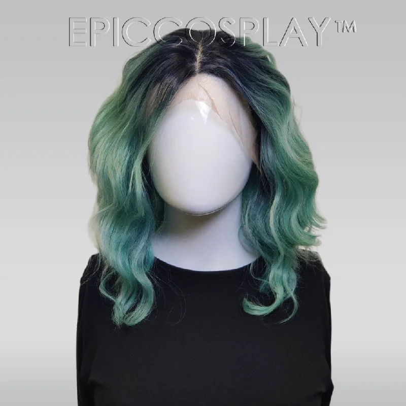 Lace wig with a pre - plucked hairline for a more natural lookSignature - Black to Sea Foam Green Ombre Lace Front Wig