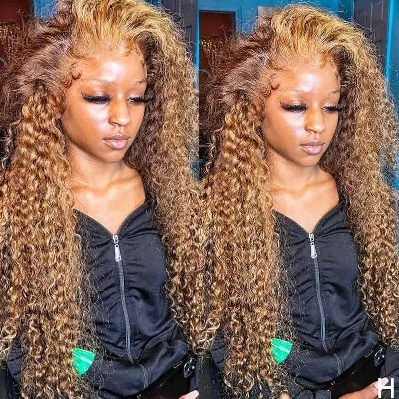 Colored wig with a side - part for a more flattering appearanceTiara 13x6 HD Swiss Lace Front Upgraded Hairline  Pre-plucked Highlight Color Wig - Curly