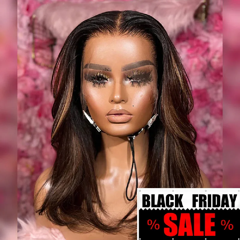 Colored wig with a wavy texture for a beachy and fun look?【BLACK FRIDAY】?13x6 HD Swiss Lace Upgraded Pre-plucked Hairline Highlight Color 150% 180% Wig - Wavy Bob