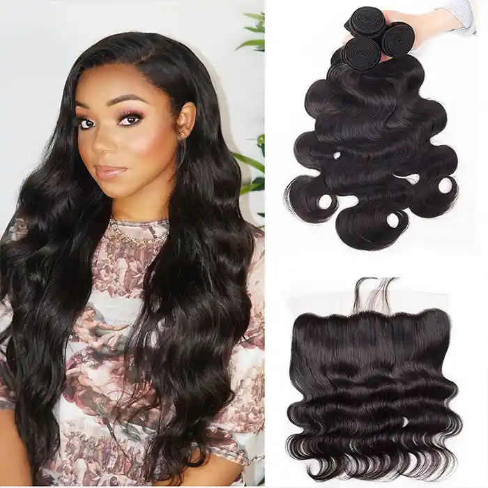 Synthetic lace wig with a heat - resistant formulaHuman Hair Body Wave Bundles 3 with HD Lace Frontal 13x4 13x6 Virgin Brazilian Hair