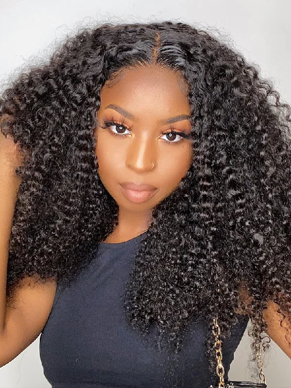 Lace wig with a honey - blonde color for a warm and sunny appearanceCurlyMe Kinky Curly Human Hair Wigs 13x6 Lace Front Wigs Bomb Look