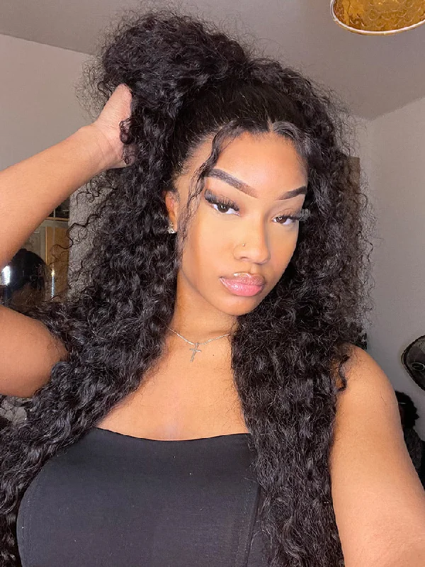 Lace wig with a side - part for a more flattering lookCurlyMe HD Lace Water Wave Hair 13x4 Lace Frontal Wigs Human Hair Skin Melt