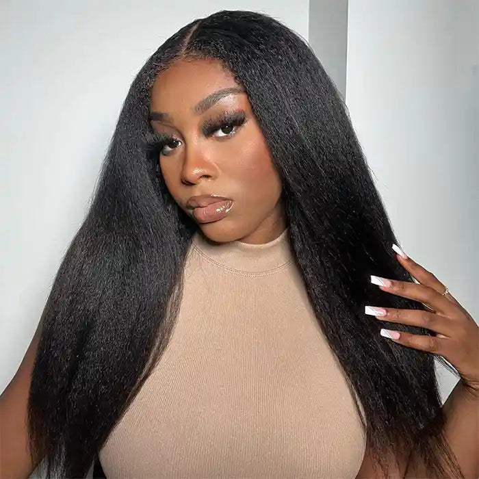 Lace wig with a side - part for a more flattering lookRaw Hair Kinky Straight Hair 4x4 5x5 6x6 7x7 HD Closure Wigs