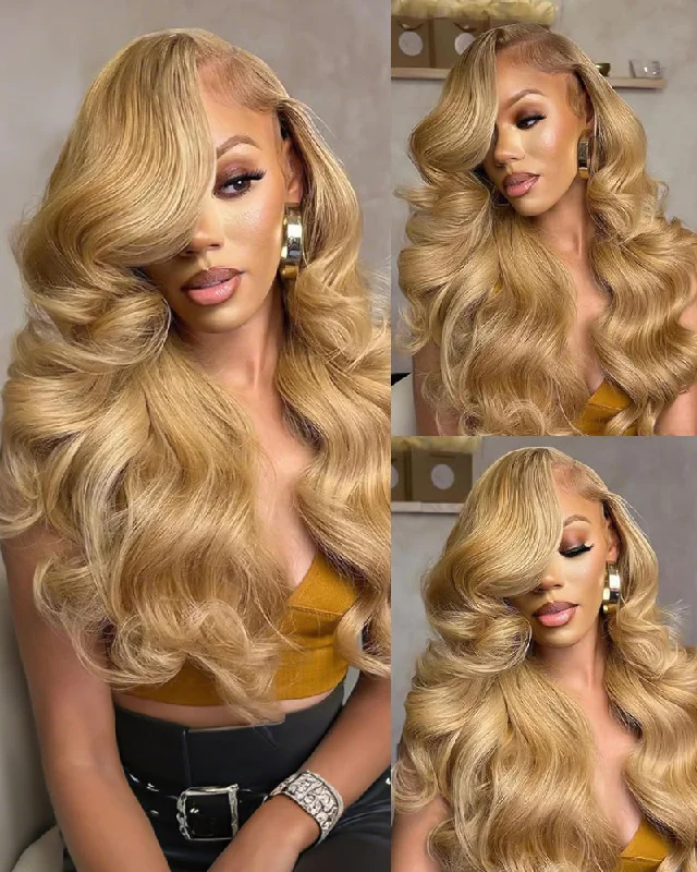 Lace wig with a side - part for a more flattering look13x4 Lace #27 Light Brown Colored Wig Body Wave Human Hair Wigs Free Part