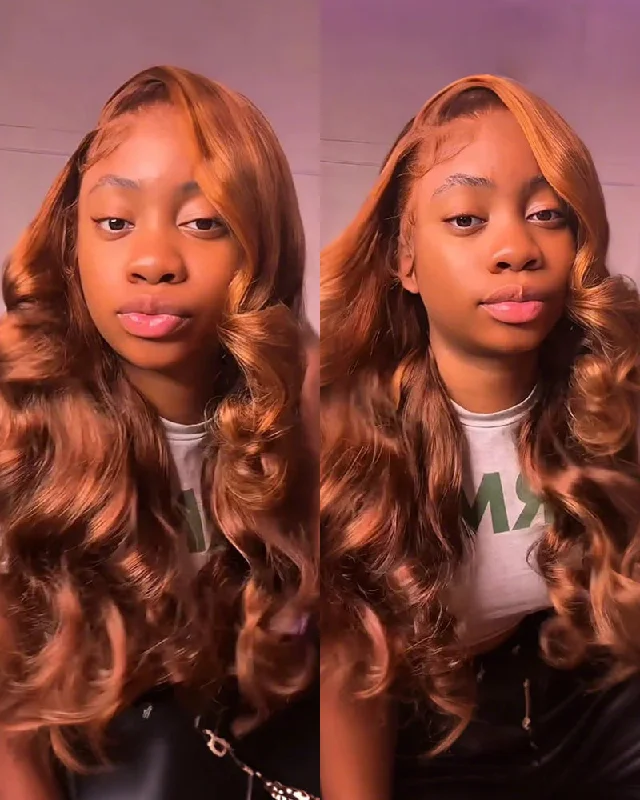 Lace wig with a 13x4 lace frontal for a wide - parting area13x4 Lace Front Dark Brown With #30 Highlight Color Body Wave Bleached Knots Human Hair Wigs