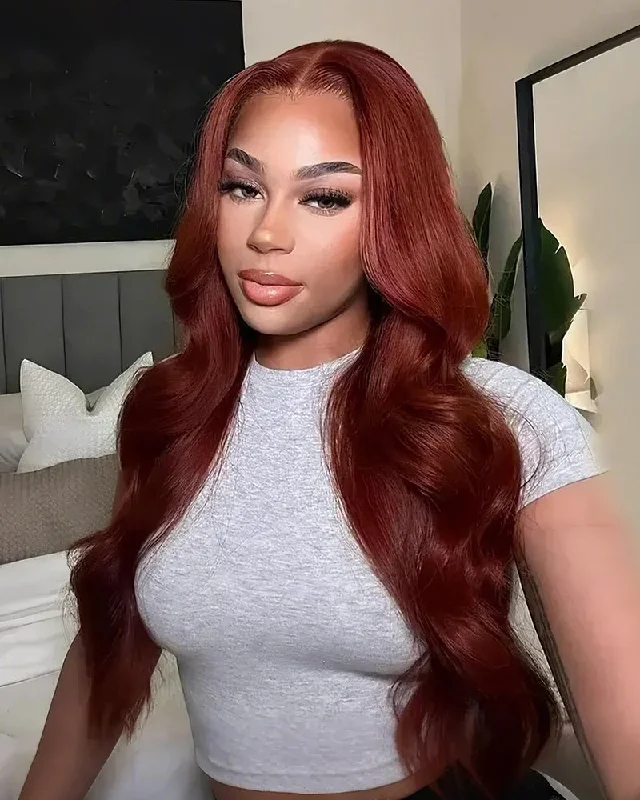 Human - hair lace wig for a luxurious and natural feel13x6 Lace #33 Reddish Brown Colored Body Wave Lace Frontal Human Hair Wigs