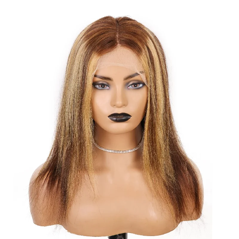 Lace wig with a 200 - density for a full and thick appearance2/27 Blonde Highlight Hair Mixed Color Piano 13x4 Lace Front Wig Silky Straight Style Pre Plucked With [CXW37]