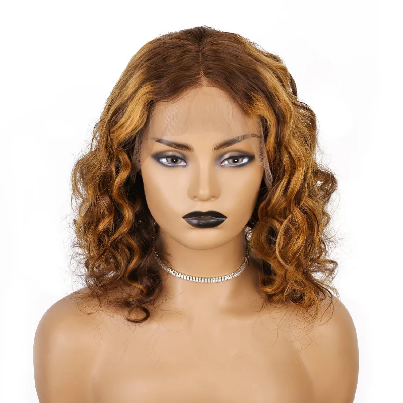 Lace wig with a honey - blonde color for a warm and sunny appearance2/30 Highlight Ombre Brown 150% Density Loose Wave 13x4 Lace Front Wigs Pre Plucked Bleached Knots [CXW26]