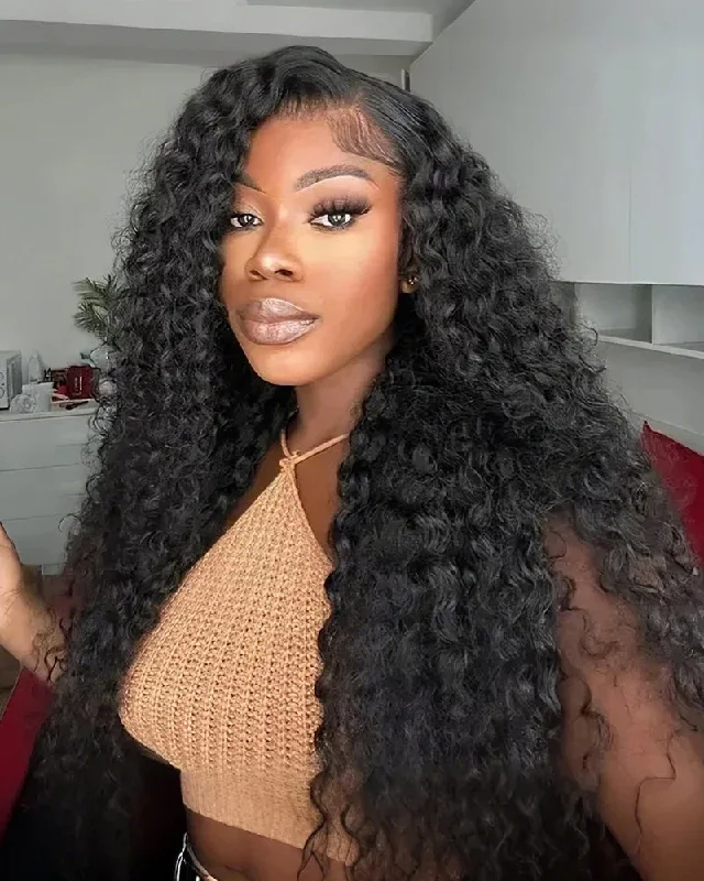 Lace wig with a straight texture for a sleek and minimalist lookDeep Wave 13x6 Inch Lace Frontal Wig  Natural Black 210% Density Free Part Human Hair