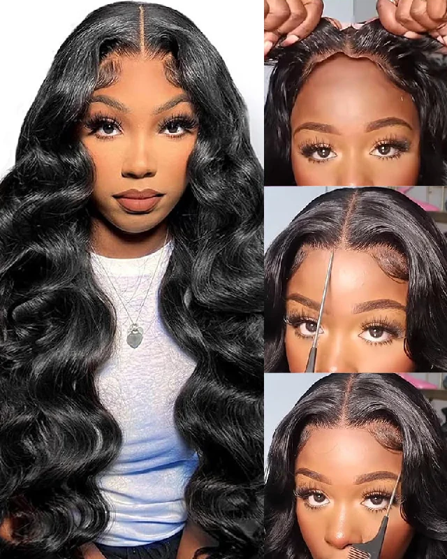 Adjustable - cap lace wig for a comfortable fit40" Extra Long Length Hair 13x4 Lace Front Wig - Natural Black Straight Hair and Body Wave Human Hair Wigs