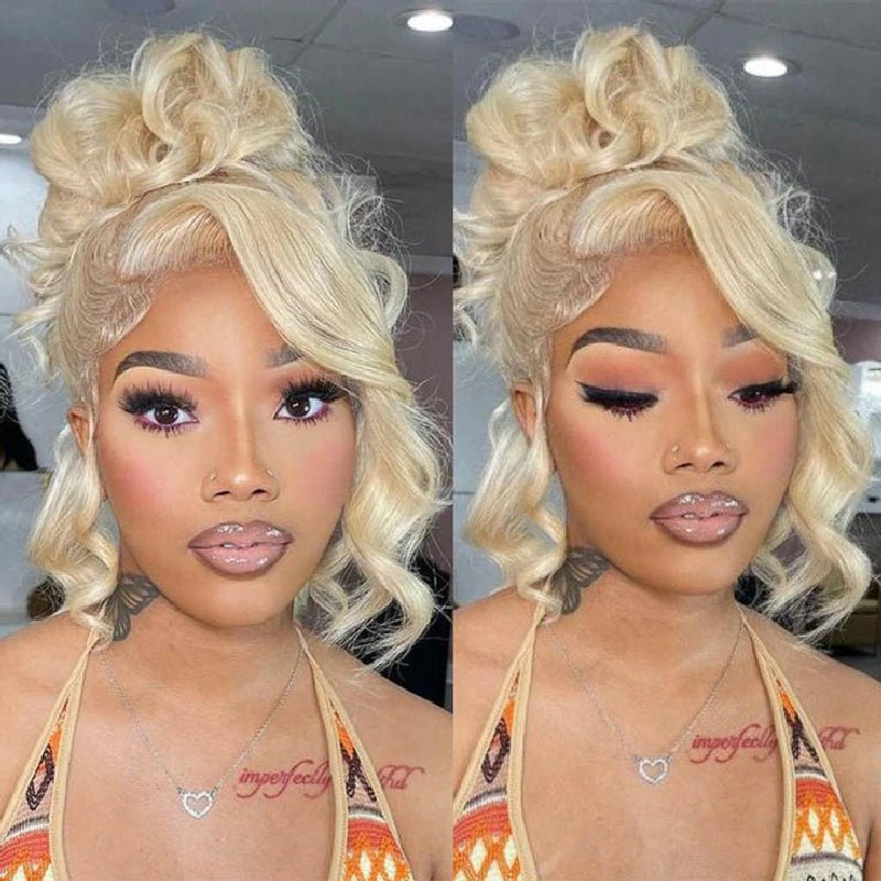 Synthetic colored wig with a heat - resistant formula for easy stylingAlibonnie Upgrade 613 Blonde Straight/Body Wave Wig Invisible Strap Cozy Fit 360 Glueless Wig Bleached Knots Human Hair Wigs