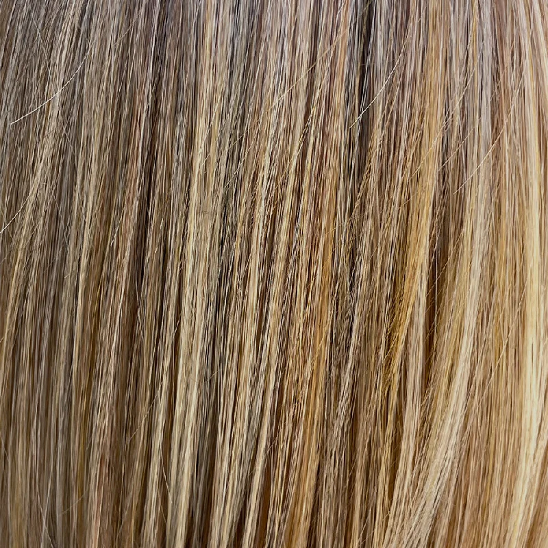 Caramel Blonde-R | 30/27/613+10 | Light brown rooted, blend of light gold blonde, hint of strawbery blonde and light auburn with the balance of cool, light blonde highlights.