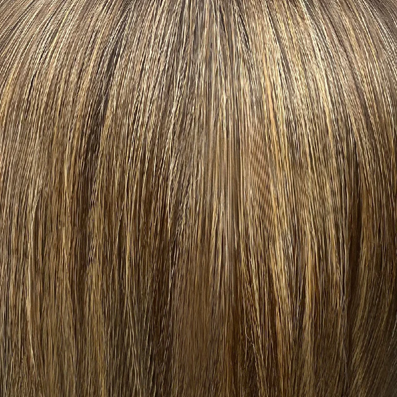 Chocolate Buttercream-R | 8/25+4 | Medium and dark brown rooted, blend of medium brown, dark blonde and low lights of dark and medium brown root.