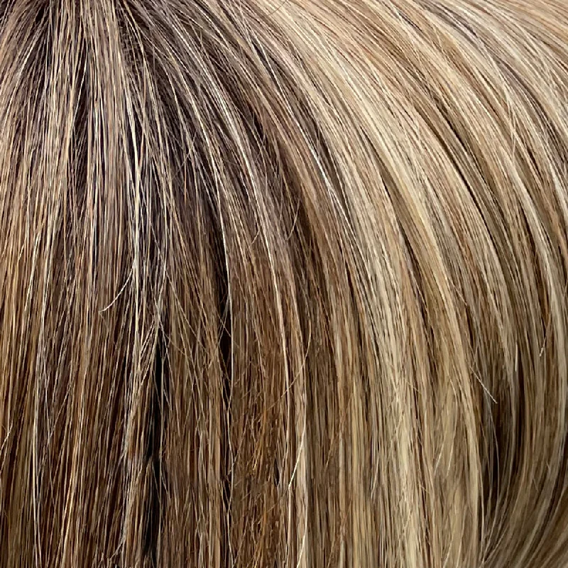 Sunkissed Almond-R | 4/27/613+8 | A combination of medium and light brown, highlighted with light gold blonde, and hint of cooler blonde, rooted with medium and light brown.