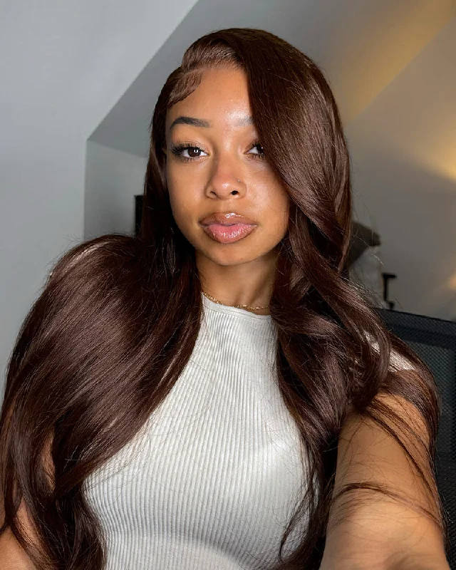 Lace wig with a silk - base cap for a comfortable and smooth feel13x6 Lace Chestnut Dark Brown Color Wig Lace Front Wig Body Wave Human Hair