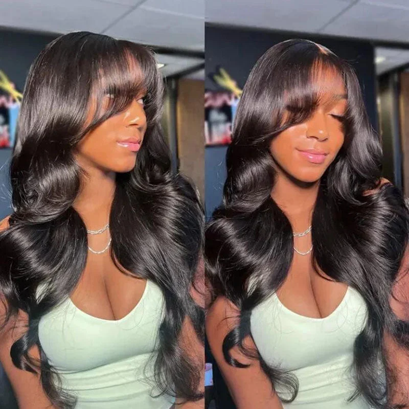 Lace wig with a straight texture for a sleek and minimalist lookCurtain Bangs Face-Framing Body Wave Pre Cut 6x5 HD Lace Human Hair Glueless Wig With Layers