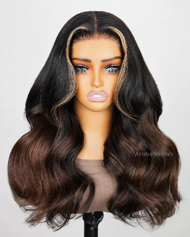 Lace wig with a straight texture for a sleek and minimalist lookPre-Cut 6x5 Lace Dark Brown Blonde Highlight Chestnut Brown Ombre Colored Glueless Loose Body Wave Human Hair Wig