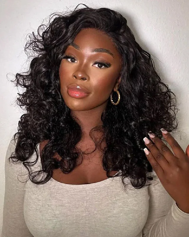 Lace wig with a side - swept bang for a sophisticated look【Limited Design】Double Drawn 6-inch Deep Lace Wavy Style 3D Cap Mini Knots Natural Black Human Hair Wigs