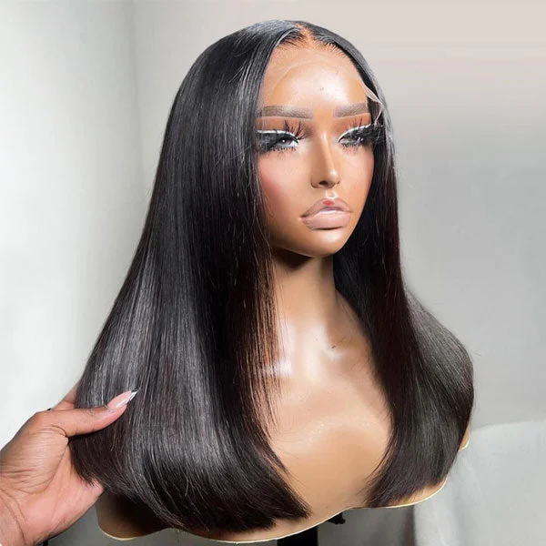 Lace wig with a pre - bleached knot for a natural - looking scalpDouble Drawn Blunt Cut Straight Glueless Wig Pre Cut 6x5 HD Lace Shoulder Length Wig