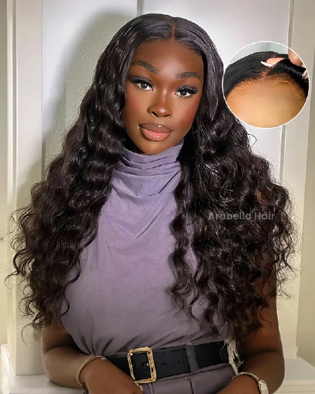 Lace wig with a side - swept bang for a sophisticated lookLoose Wave Pre-Cut Glueless 6x5 Lace Closure Wig Human Hair Pre-Bleached Knots Beginner-Friendly Natural Hairline