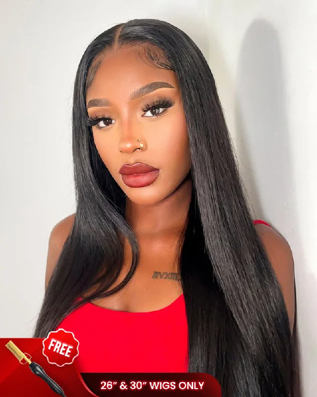 Synthetic lace wig with a heat - resistant formulaGlueless 6x5 Pre-Cut Lace Closure Straight Easy-Wear Upgrade HD Lace Natural Black Human Hair Wig Beginner-Friendly