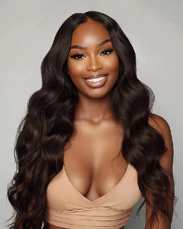 Lace wig with a curly texture for a bold and stylish choiceHD Lace 13x4 Frontal Wig - Invisible Swiss Lace Body Wave Wig with Real HD Lace in Natural Black Free Part