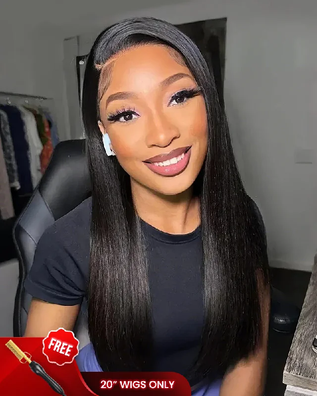 Lace wig with a pre - bleached knot for a natural - looking scalp【Limited Design】SDD Super Double Drawn Bone Straight 13x4/6x5 Lace Frontal Salon-Quality Bleached Knots Pre-Plucked Natural Black Human Hair Wigs