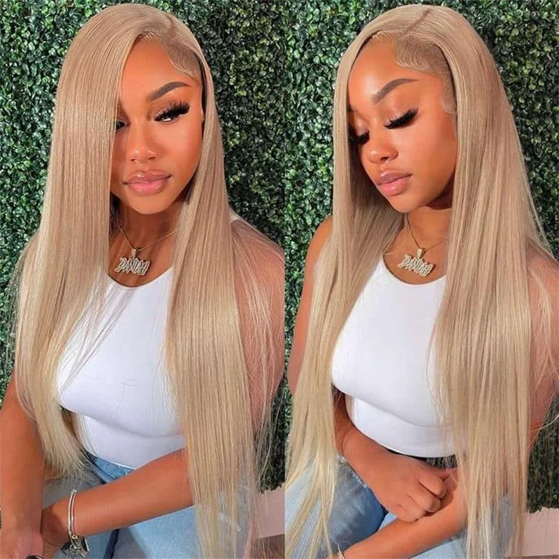 Human - hair colored wig for a natural and luxurious feelLong 32inch 180%Density 13x4 HD Lace Light Flaxen Brown Cozy Blonde Straight Wigs Glueless Wear Go Wig