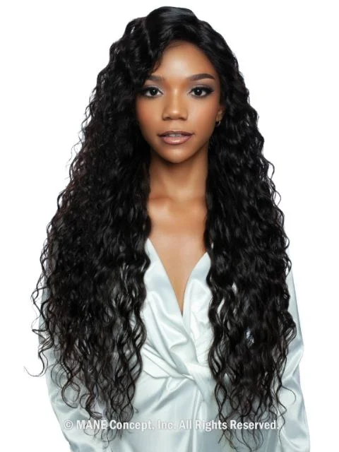 Lace wig with a side - part for a more flattering lookMane Concept 100% Unprocessed Human Hair Trill 13x4 HD Glueless Lace Wig - TRE2118 DEEP WAVE 30"