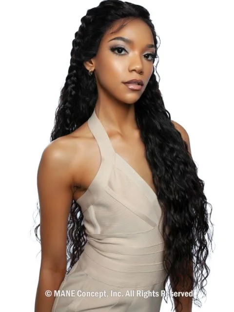 Lace wig with a wavy texture for a beachy lookMane Concept 100% Unprocessed Human Hair Trill 13x4 HD Glueless Lace Wig - TRE2122 DEEP WAVE 32"