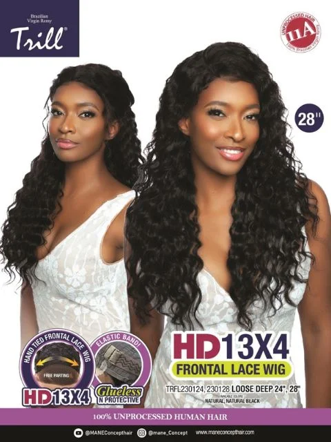 Lace wig with a wispy fringe for a soft and feminine lookMane Concept 100% Unprocessed Human Hair Trill 13x4 HD Lace Wig - LOOSE DEEP 24" 28"  (TRFL230124 & TRFL 230128)