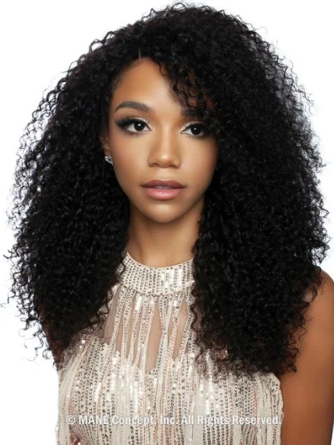 Lace wig with a wispy fringe for a soft and feminine lookMane Concept 100% Unprocessed Human Hair Trill 13x4 HD Lace Wig - TRE2106 SOFT JERRY CURL 22"