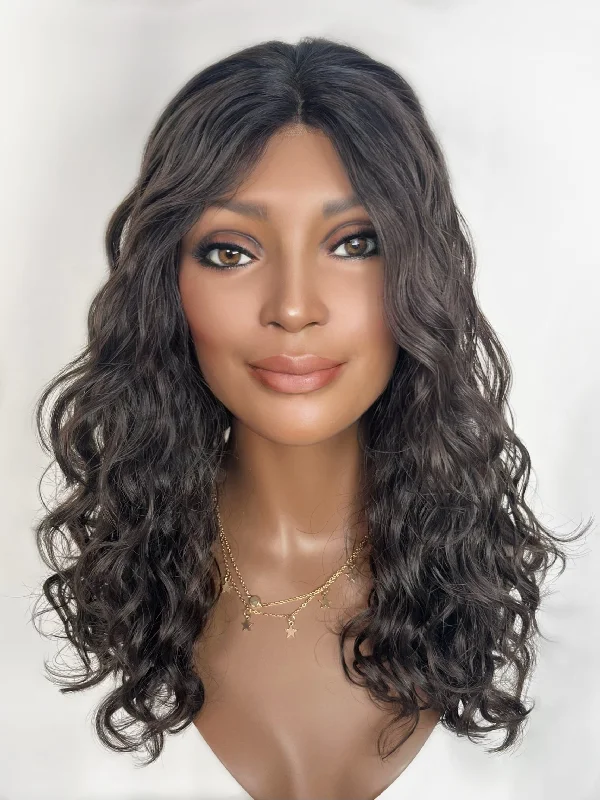 Bob wig with auburn highlights for a warm and vibrant appearanceMilano Divine Lace Top Wavy Wig, "Natural Soft Black" (R1620)