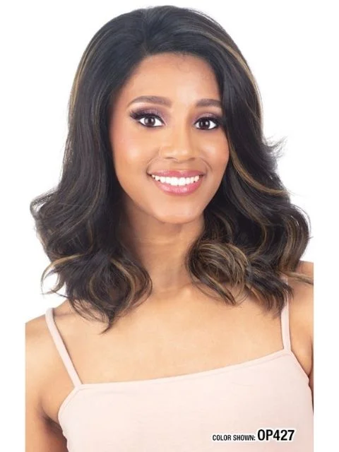 Lace wig with a 200 - density for a full and thick appearanceModel Model Miss Divine Human Hair Blend HD Lace Front Wig - GIA