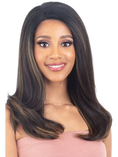 Lace wig in a chocolate - brown color for a rich and warm appearanceModel Model Miss Divine Human Hair Blend HD Lace Front Wig - THEA