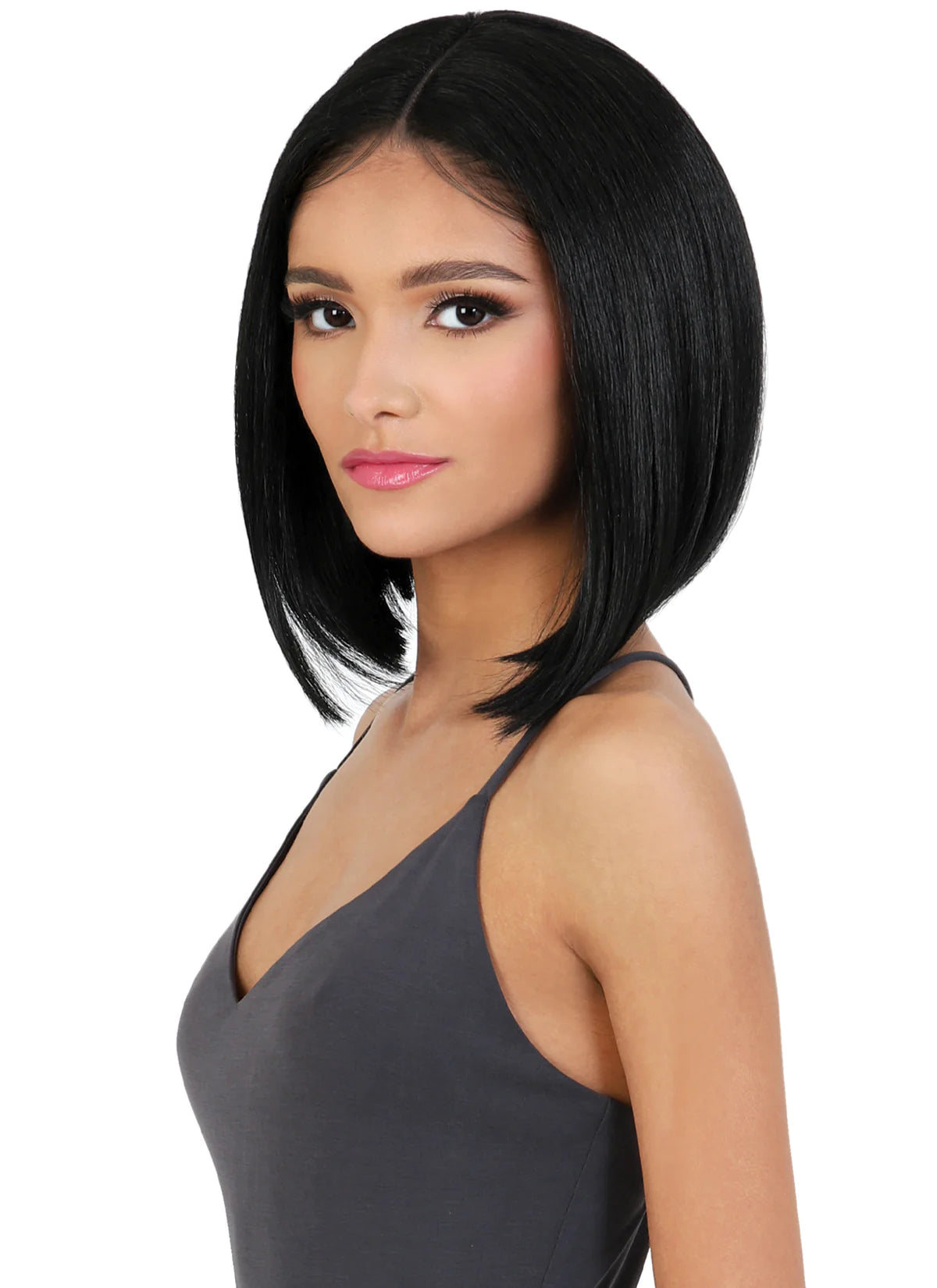 Bob wig with a curly fringe for a playful and youthful vibeMotown Tress GlamTouch HD Lace Part Wig - HBL.HALI