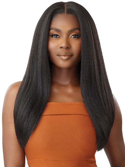 Adjustable - cap lace wig for a comfortable fitOutre 100% Human Hair Blend 5"x5" Glueless Lace Closure Wig - HHB-KINKY STRAIGHT 24"