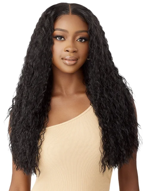 Lace wig with a side - swept bang for a sophisticated lookOutre 100% Human Hair Blend 5"x5" Glueless Lace Closure Wig - HHB-PERUVIAN WATER WAVE 24"