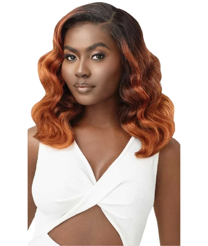 Lace wig with a wispy fringe for a soft and feminine lookOutre Lace Front Perfect Hairline Fully Hand-Tied 13'x4' Lace Wig- Gelora