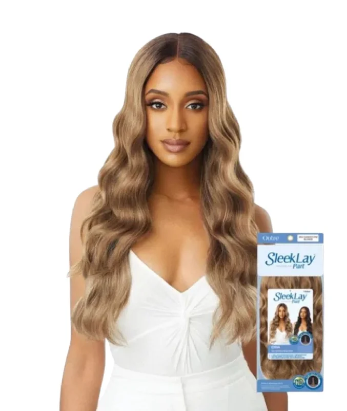 Lace wig with a platinum - blonde color for a bold and trendy lookOutre Sleeklay Part Lace Front Wig - Idina